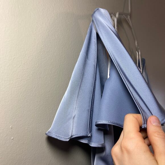 Azazie A-line Empire Waist Pleated Satin Bridesmaid Dress Womens 6-8 Blue Poly - Picture 10 of 12